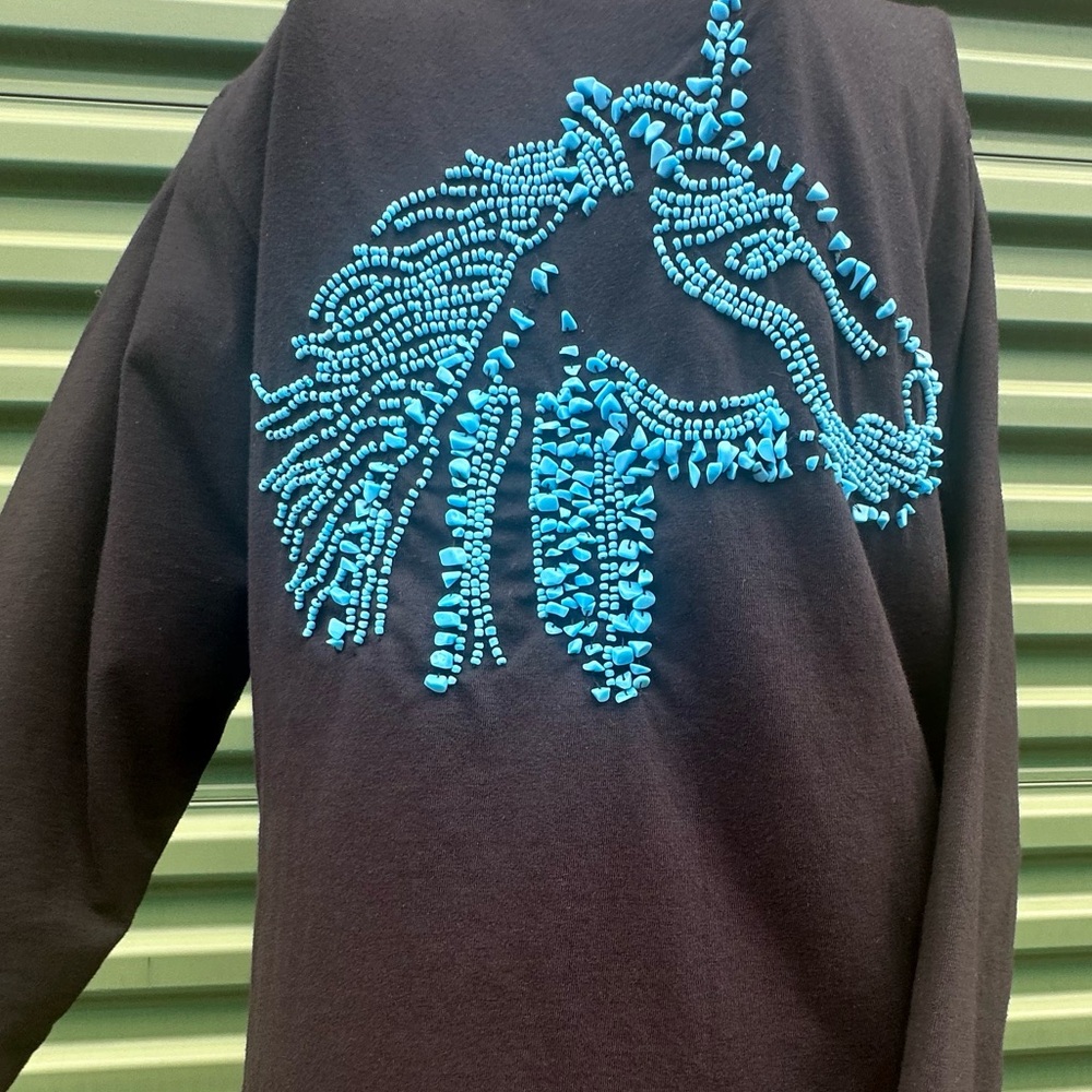Don’t Mess With Texas Beaded Horse Top 3/4 Sleeve Westernwear Boutique Sz L - Picture 4 of 9